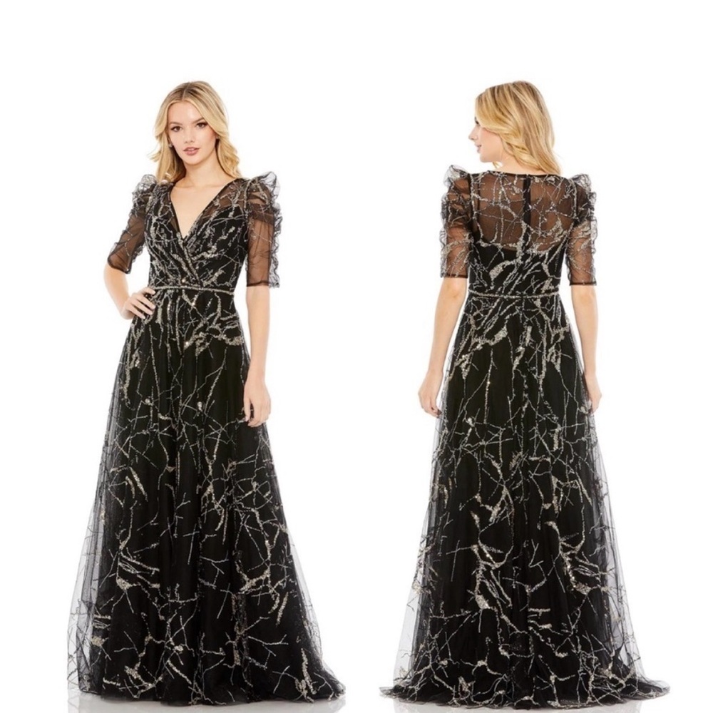 NWT- Mac Duggal 3/4 Sleeve Black Gown - Size 14- Style 20428.